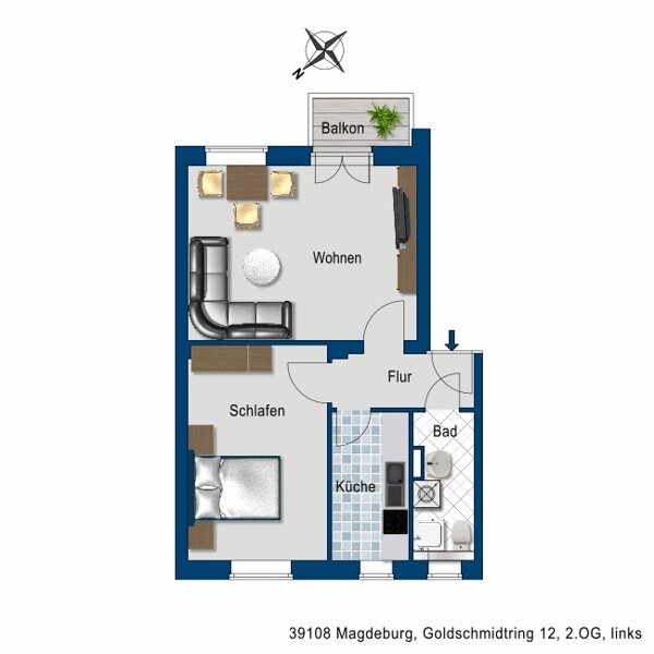 Wohnung zur Miete 324 € 2 Zimmer 48,3 m²<br/>Wohnfläche 2.<br/>Geschoss 08.01.2025<br/>Verfügbarkeit Goldschmidtring 12 Olvenstedter Platz Magdeburg 39108