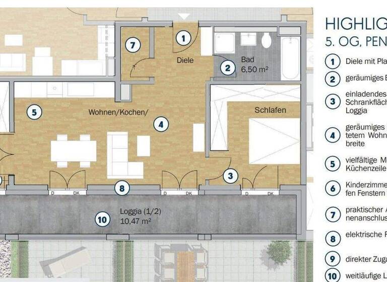 Penthouse zur Miete 1.360 € 3 Zimmer 80 m² 5. Geschoss Hofmeisterstr. 81 Galgenberg Regensburg 93053