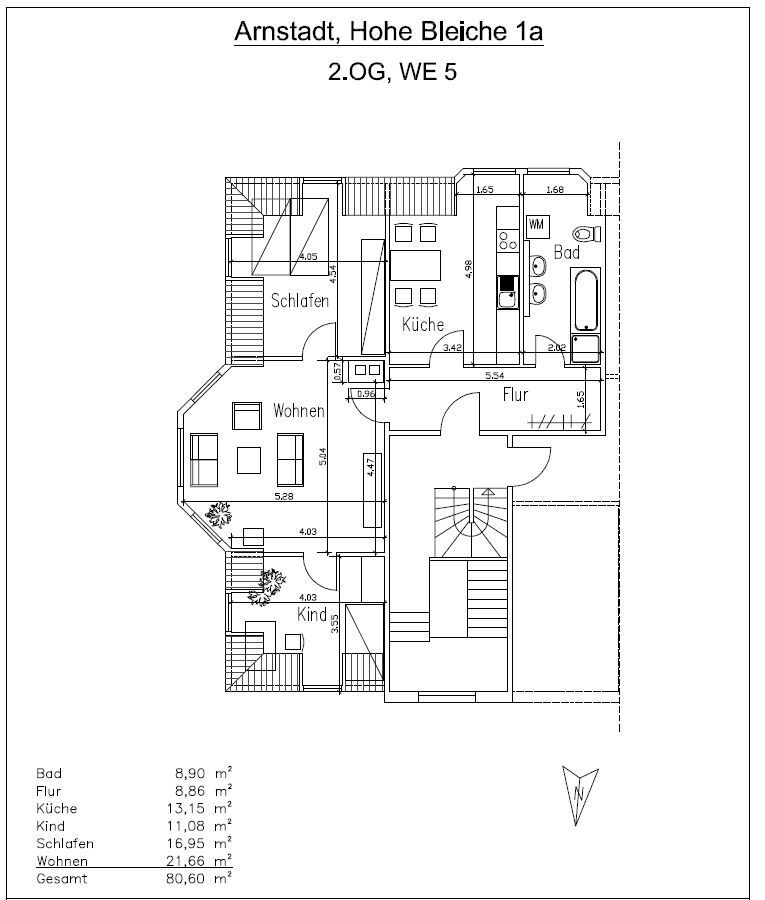 Wohnung zur Miete 645 € 3 Zimmer 80,6 m²<br/>Wohnfläche 2.<br/>Geschoss Hohe Bleiche 1a Arnstadt Arnstadt 99310