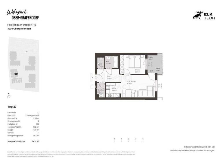 Wohnung zur Miete - Erstbezug 599 € 2 Zimmer 54,1 m² 2. Geschoss Ober-Grafendorf 3200