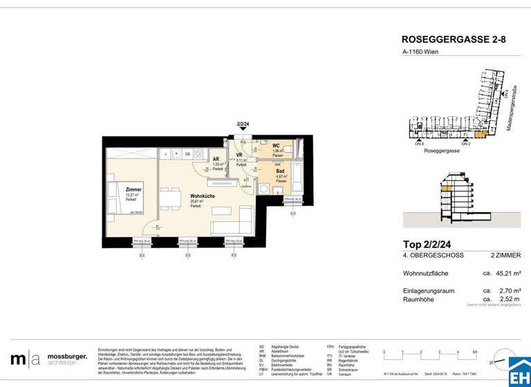 Wohnung zum Kauf - Erstbezug 284.800 € 2 Zimmer 45,2 m² 4. Geschoss Roseggergasse Wien 1160