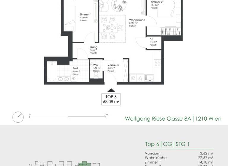 Wohnung zum Kauf - Erstbezug provisionsfrei 409.000 € 3 Zimmer 68,1 m² 1. Geschoss Wolfgang-Riese-Gasse 8A Wien 1210