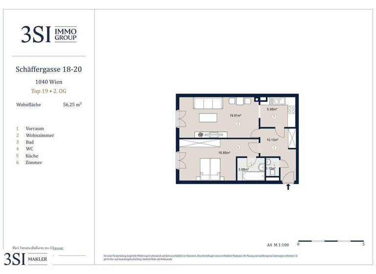 Wohnung zum Kauf 449.000 € 2 Zimmer 56,3 m² 2. Geschoss Schäffergasse 18-20 Wien 1040