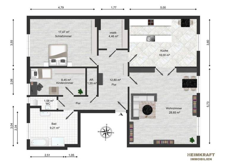 Wohnung zum Kauf 1.320.000 € 3 Zimmer 102,2 m² 3. Geschoss Schwabing-West München 80804