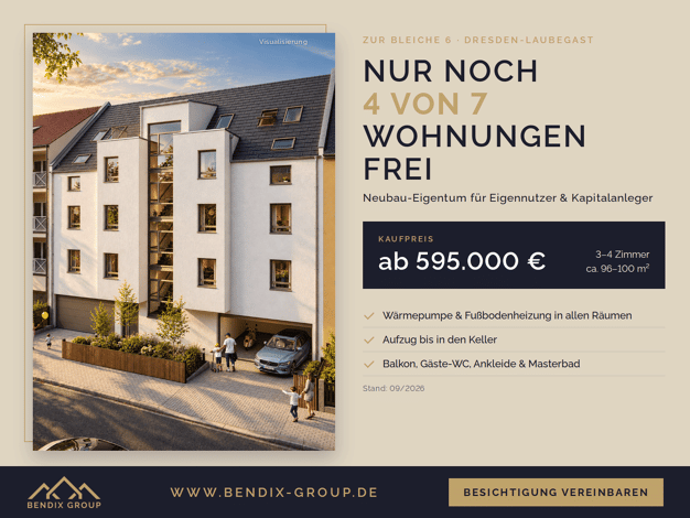 Wohnung zum Kauf - Neubau provisionsfrei 595.000 € 4 Zimmer 96,4 m² 3. Geschoss Laubegast Dresden 01279