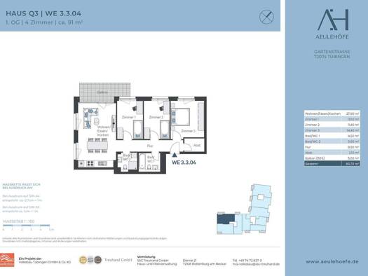 Wohnung zur Miete 1.519 € 4 Zimmer 91 m² 1. Geschoss frei ab sofort Gartenstraße Österberg Tübingen 72074
