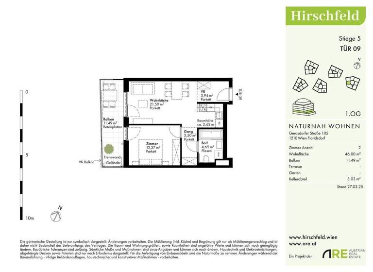 Wohnung zum Kauf - Erstbezug 280.000 € 2 Zimmer 46 m² 1. Geschoss Wien 1210