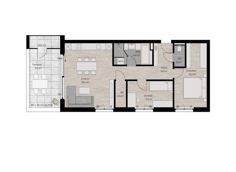 Terrassenwohnung zum Kauf - Erstbezug 559.000 € 3 Zimmer 69 m² 2. Geschoss Lustenau 6890