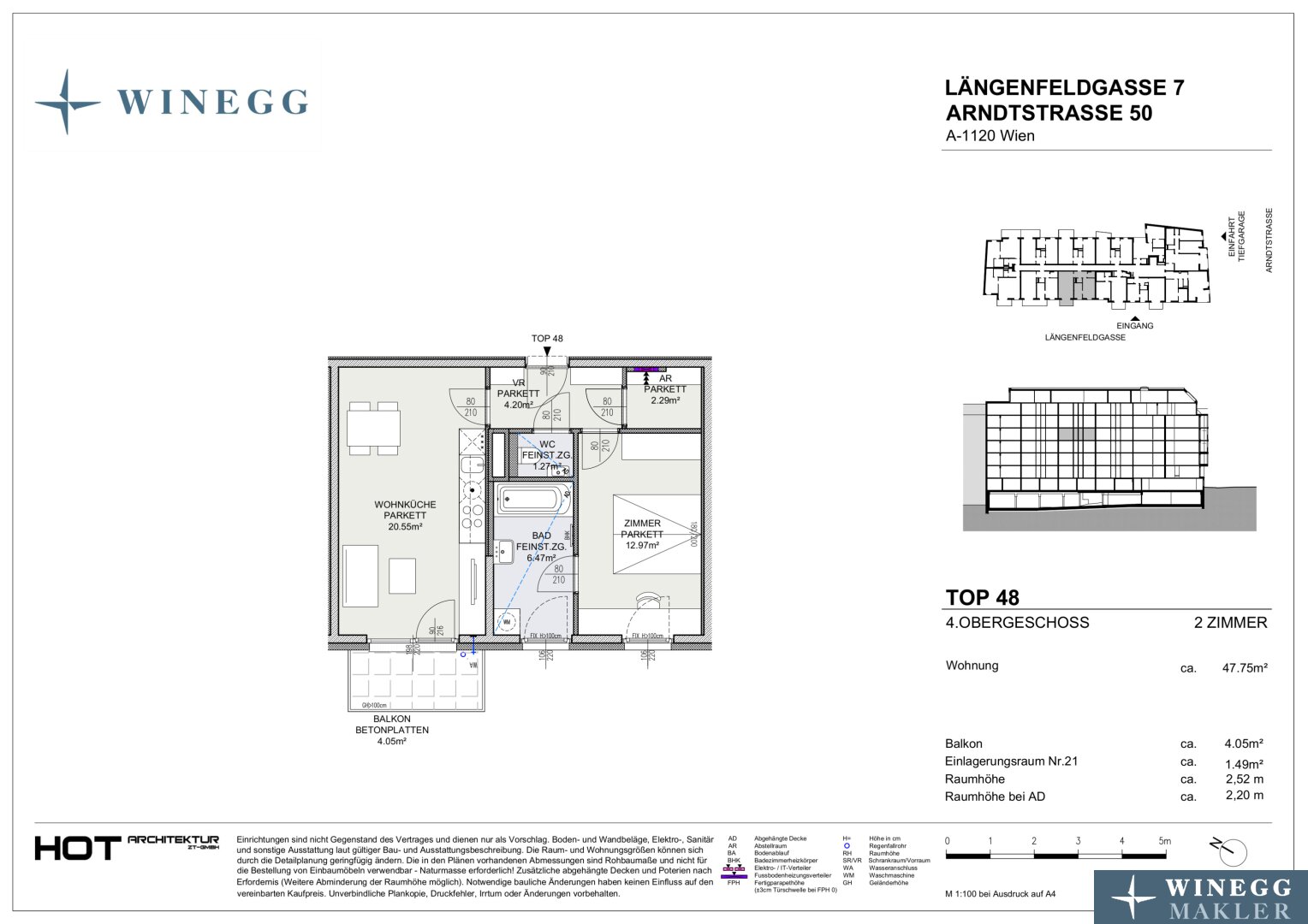 Wohnung zum Kauf provisionsfrei 316.800 € 2 Zimmer 47,8 m²<br/>Wohnfläche 4.<br/>Geschoss Arndtstraße 50 Wien 1120