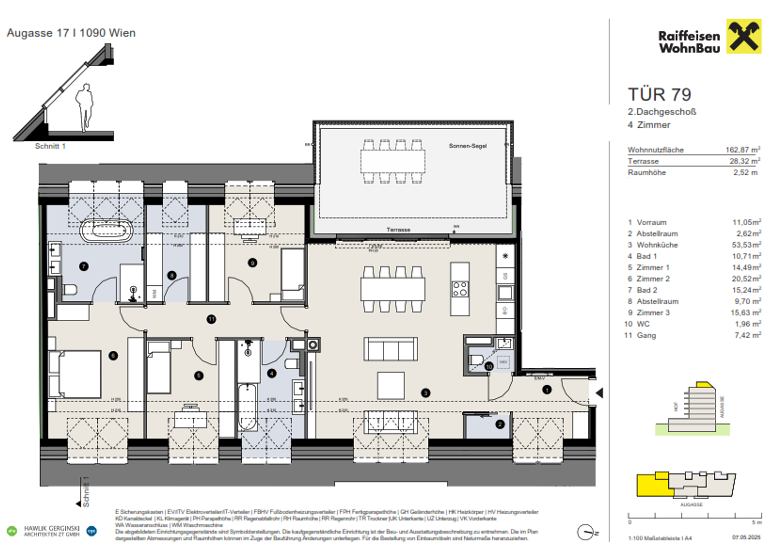 Wohnung zum Kauf provisionsfrei 1.962.900 € 4 Zimmer 162,9 m² 7. Geschoss Wien 1090