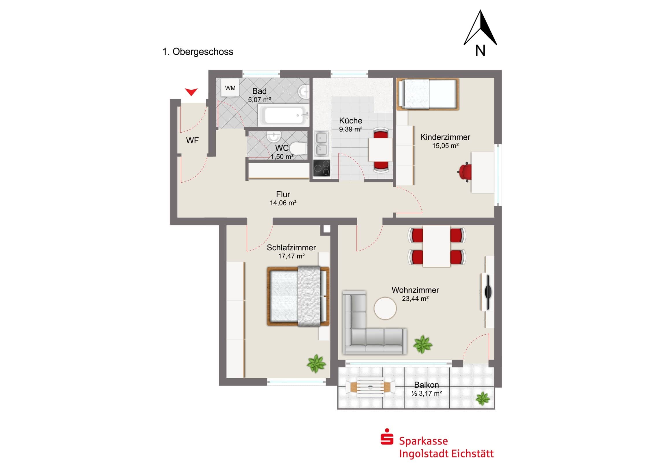 Wohnung zum Kauf 285.000 € 3 Zimmer 86,9 m²<br/>Wohnfläche 1.<br/>Geschoss ab sofort<br/>Verfügbarkeit Feldkirchen Ingolstadt 85055