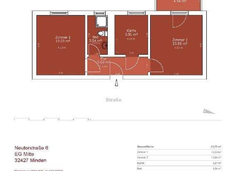 Wohnung zur Miete 775 € 2 Zimmer 43,8 m² frei ab sofort Neutorstr. 6 Innenstadt Minden 32427