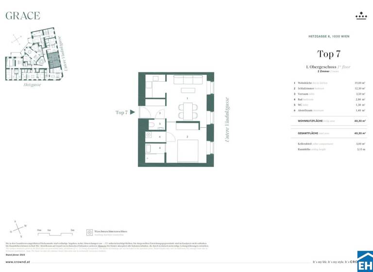 Studio zum Kauf - Erstbezug 399.000 € 1 Zimmer 40,9 m² 1. Geschoss Hetzgasse Wien 1030
