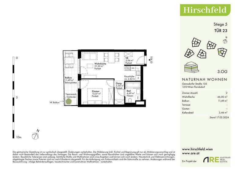 Wohnung zum Kauf - Erstbezug provisionsfrei 285.000 € 2 Zimmer 46 m² 3. Geschoss Wien 1210