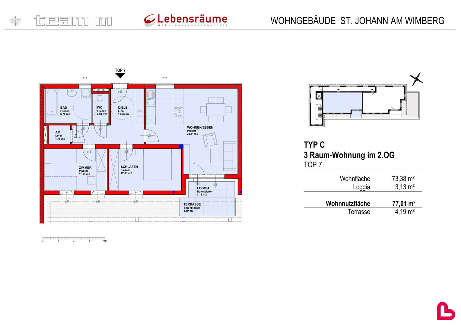 Wohnung zur Miete 824 € 3 Zimmer 76,4 m²<br/>Wohnfläche 2.<br/>Geschoss Sankt Johann am Wimberg 4172