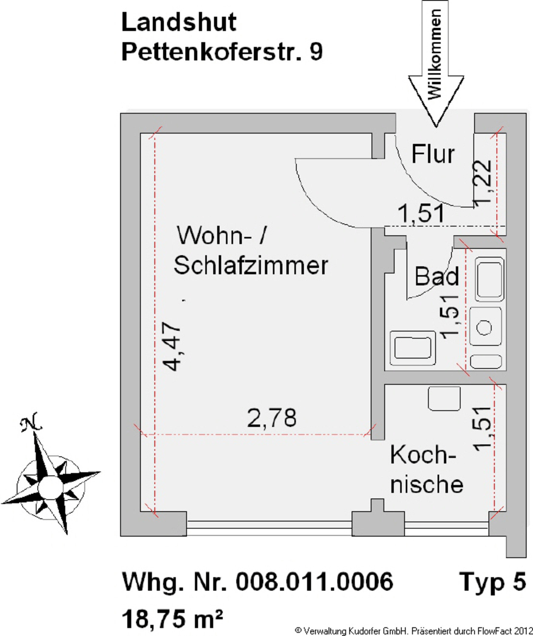 Wohnung zur Miete 450 € 1 Zimmer 18,8 m²<br/>Wohnfläche 1.<br/>Geschoss Pettenkoferstr. 9 Achdorf Landshut-Achdorf 84036