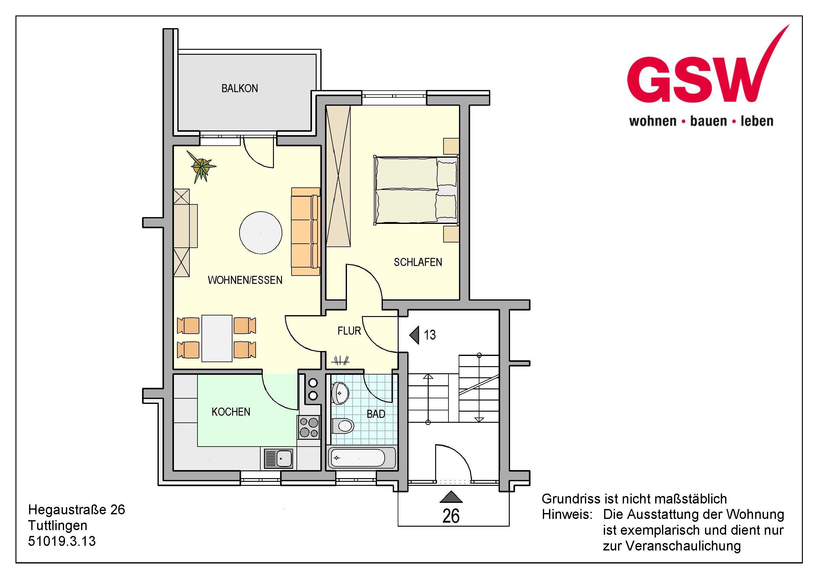 Wohnung zur Miete 492 € 2 Zimmer 58 m²<br/>Wohnfläche 1.<br/>Geschoss Hegaustraße 26 Tuttlingen Tuttlingen 78532