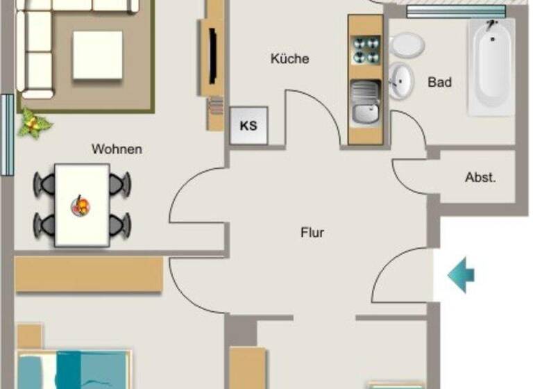 Wohnung zur Miete 494 € 3,5 Zimmer 58 m² 2. Geschoss Ahrstraße 20 Beeckerwerth Duisburg 47139