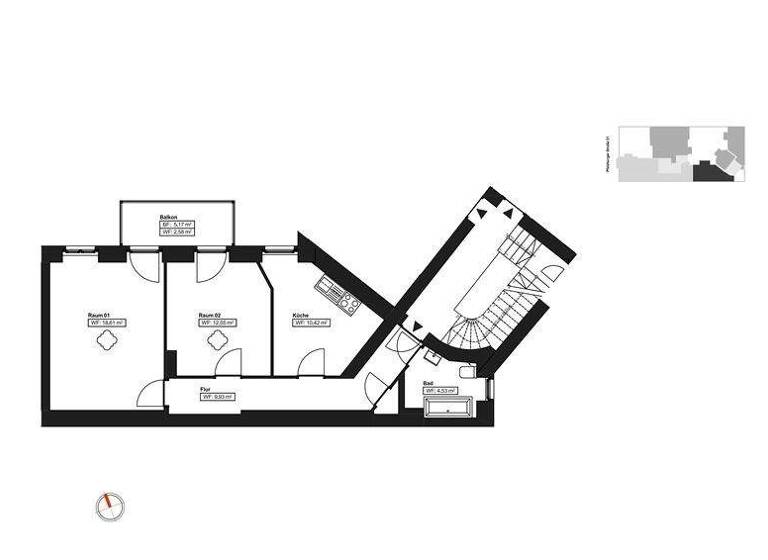 Wohnung zum Kauf 379.000 € 2 Zimmer 60,5 m² 1. Geschoss frei ab sofort Pfalzburger Str. 51 Wilmersdorf Berlin 10717