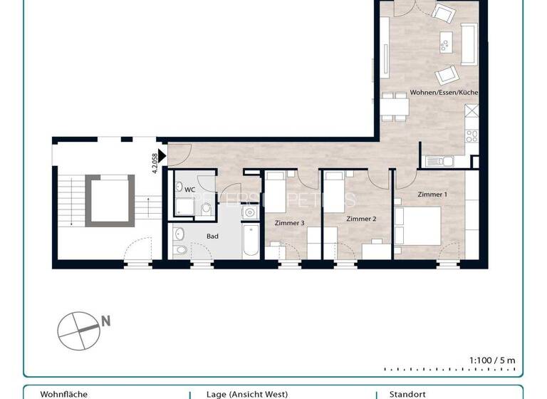 Wohnung zur Miete 1.629 € 4 Zimmer 98,4 m² 2. Geschoss frei ab sofort Jenfeld Hamburg 22045