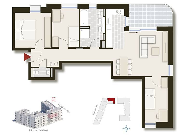 Wohnung zum Kauf - Neubau provisionsfrei 715.000 € 4 Zimmer 90,4 m²<br/>Wohnfläche 3.<br/>Geschoss Friedhofstraße 4 Nord Stuttgart 70191