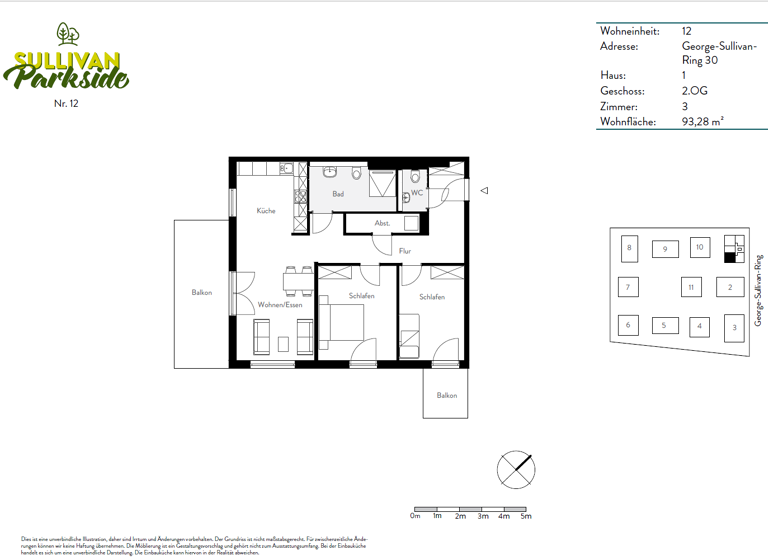 Wohnung zur Miete 1.275 € 3 Zimmer 93,3 m² 2. Geschoss frei ab sofort George-Sullivan-Ring 30 Käfertal Mannheim 68309