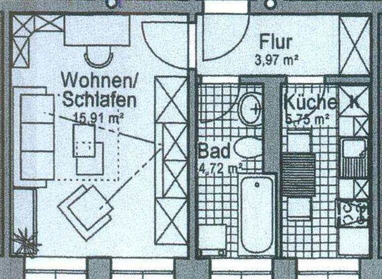 Studio zur Miete 185 € 1 Zimmer 30,4 m² 1. Geschoss Ebersdorfer Straße 39 Ebersdorf Chemnitz 09131