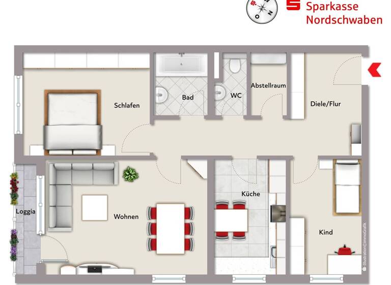 Wohnung zur Miete 1.065 € 3 Zimmer 82 m² Meitingen 86405