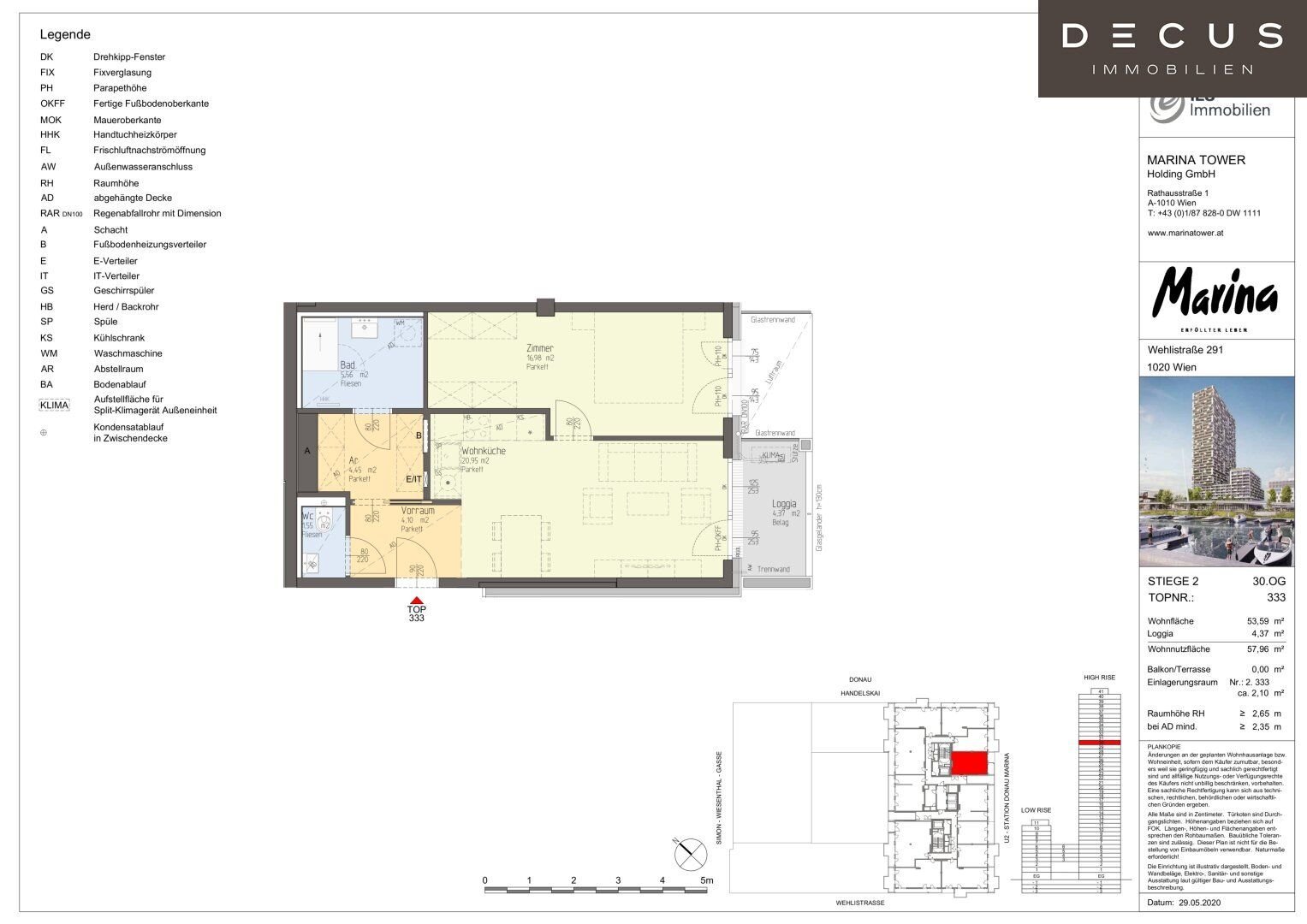 Wohnung zum Kauf 465.000 € 2 Zimmer 53,6 m²<br/>Wohnfläche 30.<br/>Geschoss Wien 1020