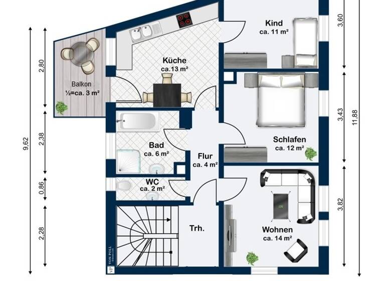 Wohnung zum Kauf 169.000 € 3 Zimmer 65 m²<br/>Wohnfläche 1.<br/>Geschoss Ansbach Ansbach 91522
