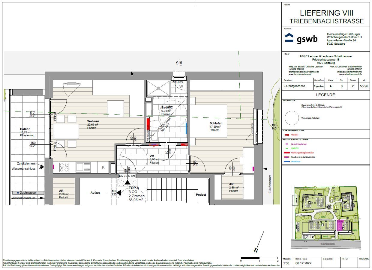 Wohnung zum Kauf provisionsfrei 416.625 € 2 Zimmer 56 m²<br/>Wohnfläche 3.<br/>Geschoss Triebenbachstraße 20 Liefering II Salzburg(Stadt) 5020