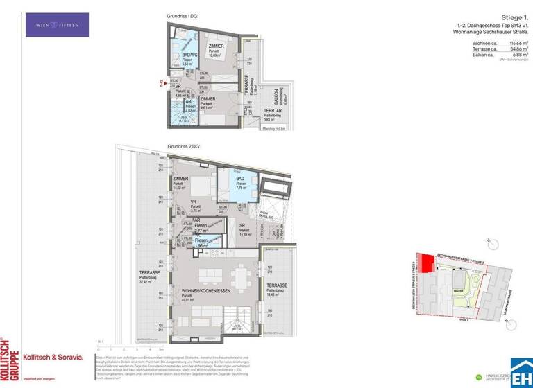 Wohnung zum Kauf - Erstbezug 1.308.100 € 4 Zimmer 116,7 m² 5. Geschoss Sechshauser Straße Wien 1150