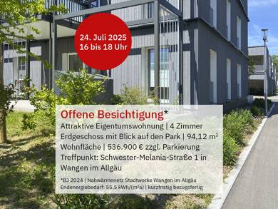 Wohnung zum Kauf - Erstbezug provisionsfrei 536.900 € 4 Zimmer 94,1 m² EG Schwester-Melania-Straße 1 Wangen Wangen im Allgäu 88239