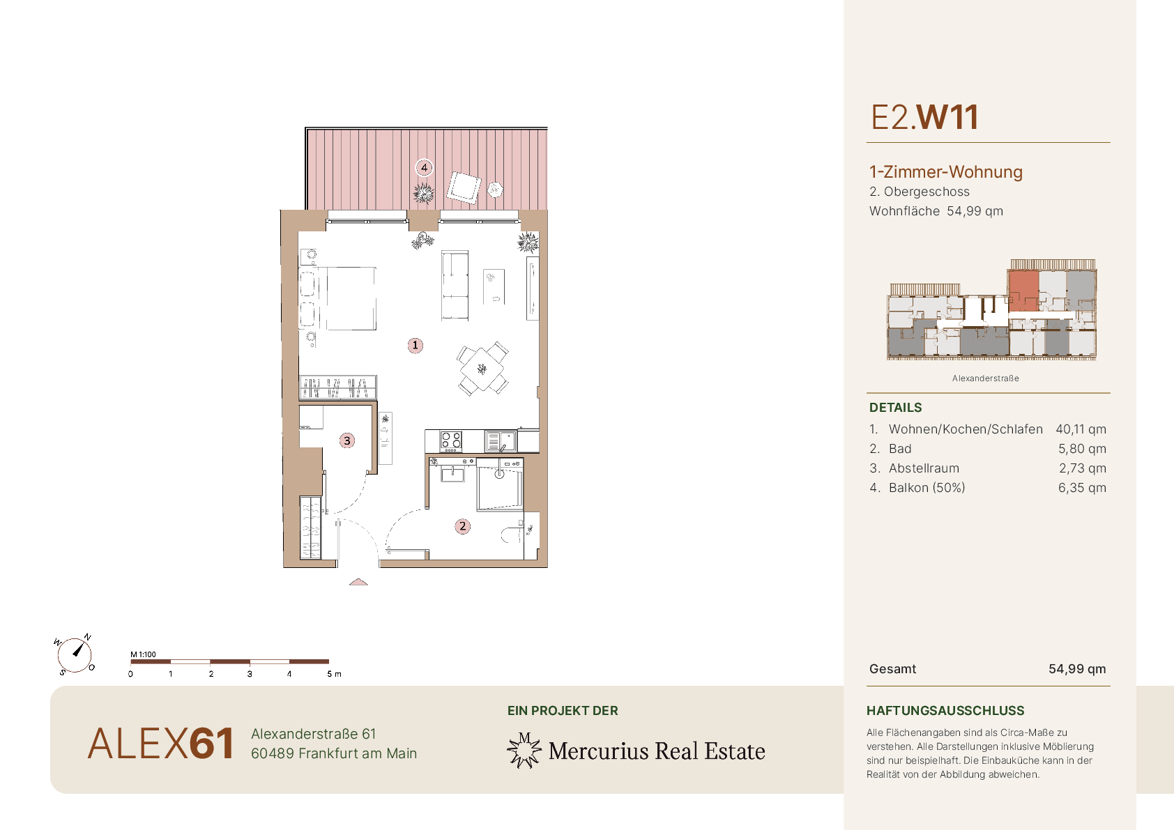 Wohnung zur Miete 1.220 € 1 Zimmer 56 m²<br/>Wohnfläche 2.<br/>Geschoss Alexanderstraße 61 Rödelheim Frankfurt am Main 60489