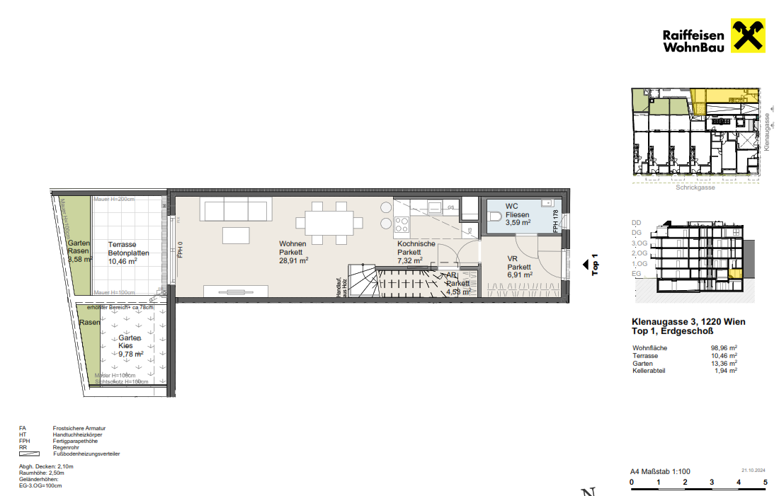 Wohnung zum Kauf provisionsfrei 561.400 € 3 Zimmer 99 m²<br/>Wohnfläche EG<br/>Geschoss Wien 1220