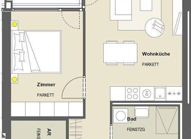 Wohnung zur Miete 1.250 € 2 Zimmer 2. Geschoss frei ab 01.04.2026 Wien,Favoriten 1100