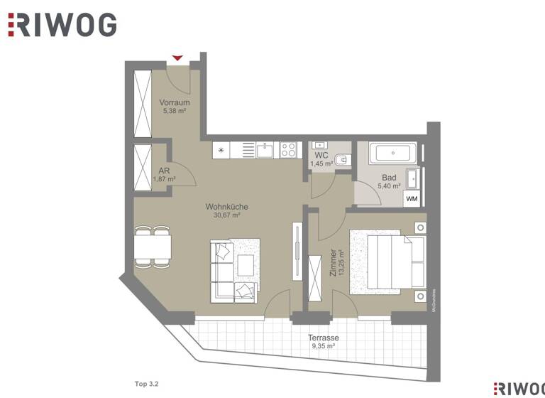 Terrassenwohnung zum Kauf - Erstbezug 285.000 € 2 Zimmer 59,9 m² 1. Geschoss frei ab sofort Bachgasse 1 Wolkersdorf im Weinviertel 2120