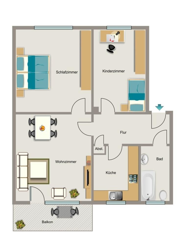 Wohnung zur Miete 420 € 3,5 Zimmer 59,1 m²<br/>Wohnfläche 1.<br/>Geschoss Julius-Leber-Straße 1 Hüls - Süd Marl 45772