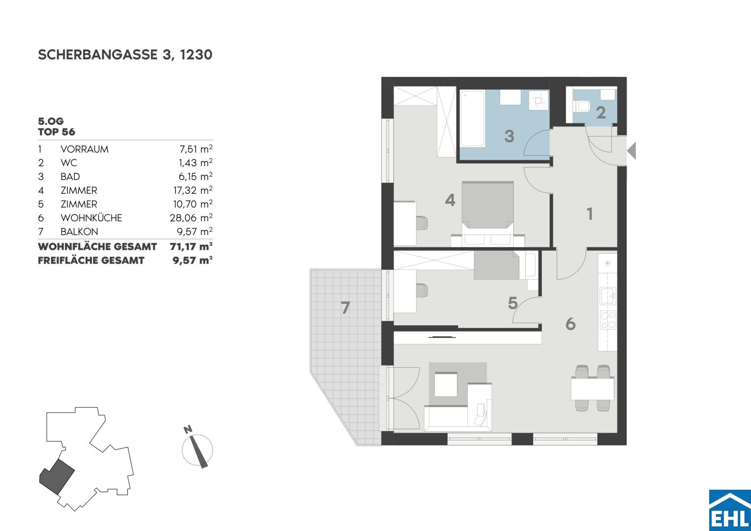 Wohnung zur Miete 1.065 € 3 Zimmer 71,2 m²<br/>Wohnfläche 5.<br/>Geschoss Scherbangasse Wien 1230