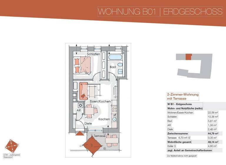 Terrassenwohnung zur Miete 840 € 2 Zimmer 48,2 m² EG Baiersdorf 91083