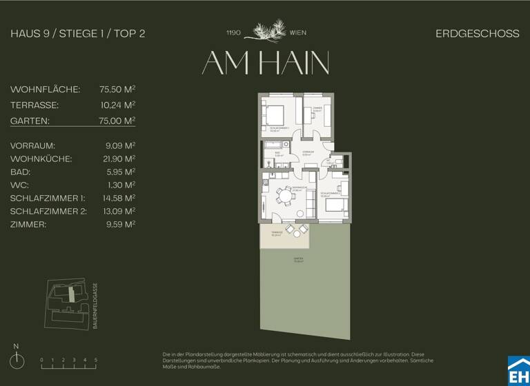 Wohnung zum Kauf - Erstbezug 699.000 € 4 Zimmer 75,5 m² EG Bauernfeldgasse Wien 1190