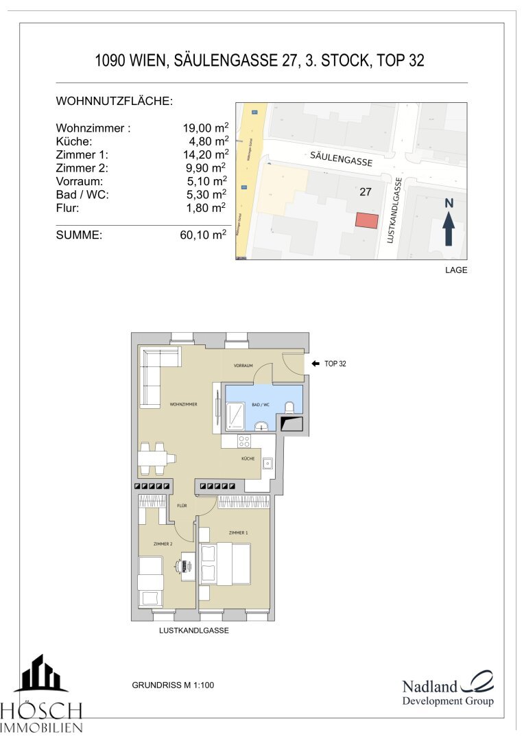 Wohnung zum Kauf 449.000 € 3 Zimmer 60,1 m²<br/>Wohnfläche 3.<br/>Geschoss Wien 1090