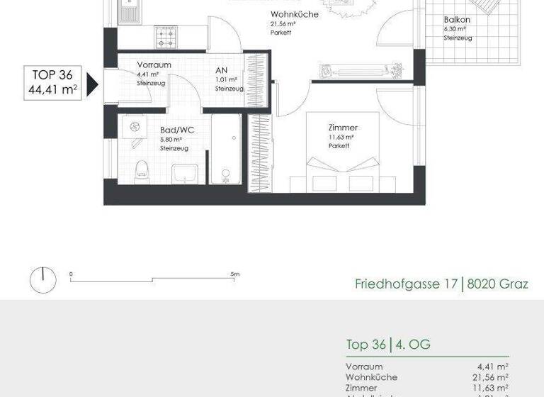 Wohnung zur Miete 462 € 2 Zimmer 44,8 m² 4. Geschoss Friedhofgasse 17 Gries Graz 8020