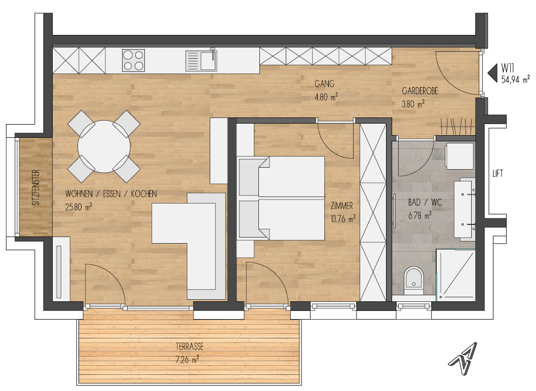 Wohnung zum Kauf 423.038 € 2 Zimmer 54,9 m²<br/>Wohnfläche Birgitz 6092