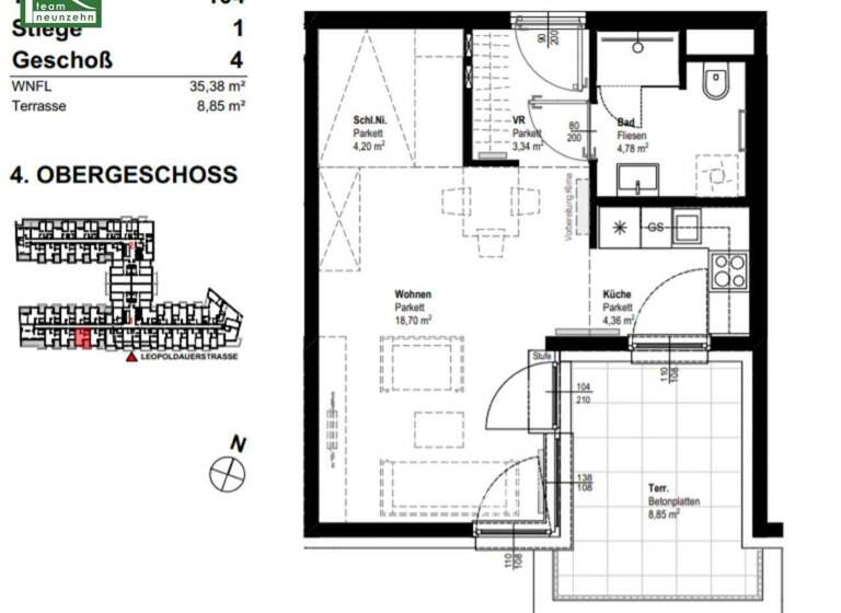 Studio zur Miete 624 € 1 Zimmer 35,4 m² 4. Geschoss Leopoldauer Straße 131 Wien 1210