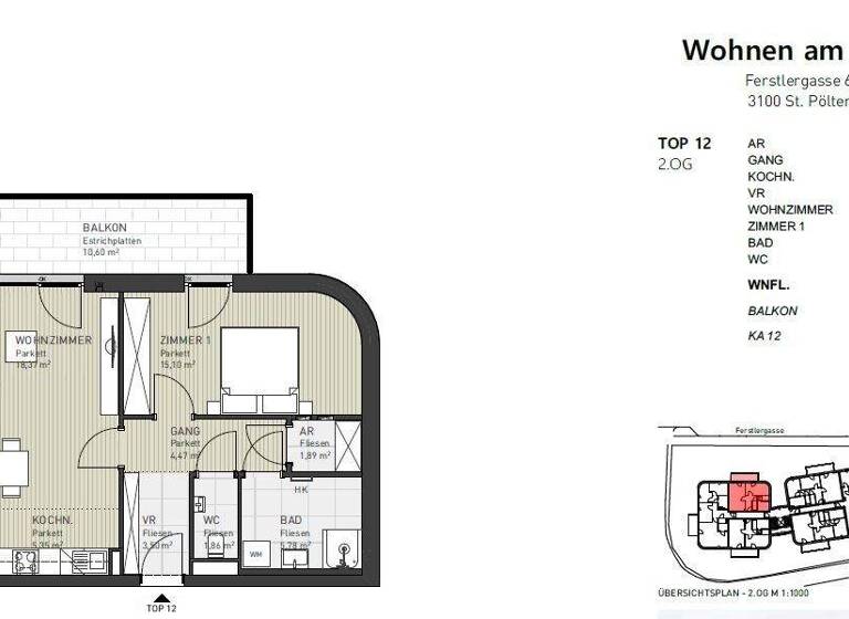 Wohnung zum Kauf 298.700 € 2 Zimmer 56,3 m² 2. Geschoss frei ab sofort Ferstlergasse 6 St. Pölten 3100