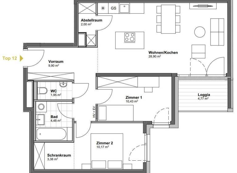 WG-Zimmer zum Kauf - Erstbezug 367.330 € 3 Zimmer 71,2 m² 2. Geschoss Wien 1100
