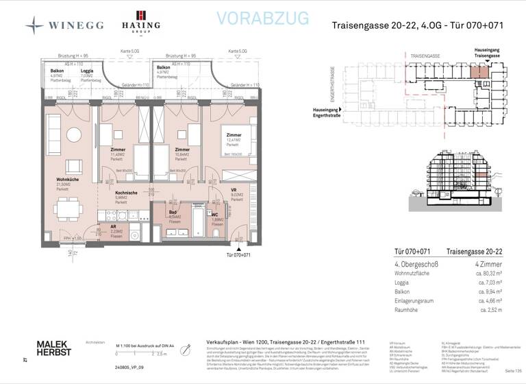 Wohnung zum Kauf - Erstbezug 604.400 € 4 Zimmer 80,3 m² 4. Geschoss Traisengasse 20-22 Wien 1200