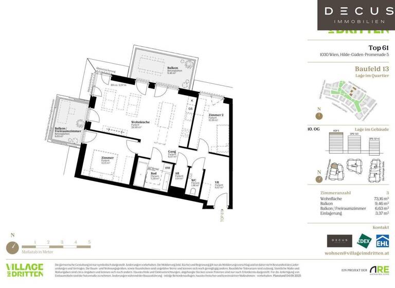 Wohnung zum Kauf - Erstbezug 622.000 € 3 Zimmer 73,2 m² 10. Geschoss Wien 1030