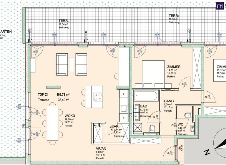WG-Zimmer zum Kauf - Erstbezug 629.000 € 3 Zimmer 102,7 m² EG Platzergasse Wien 1210